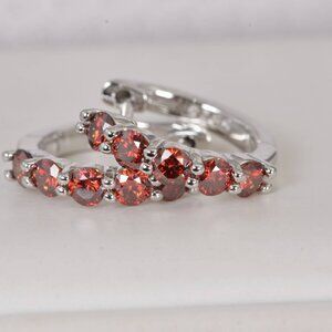 GRA Certified All Moissanite Red Huggies Hoop Earrings 925 Sterling